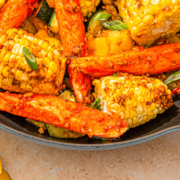 Close-up of seafood skillet with Ocean Legs