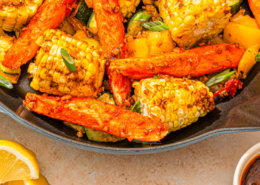 Close-up of seafood skillet with Ocean Legs